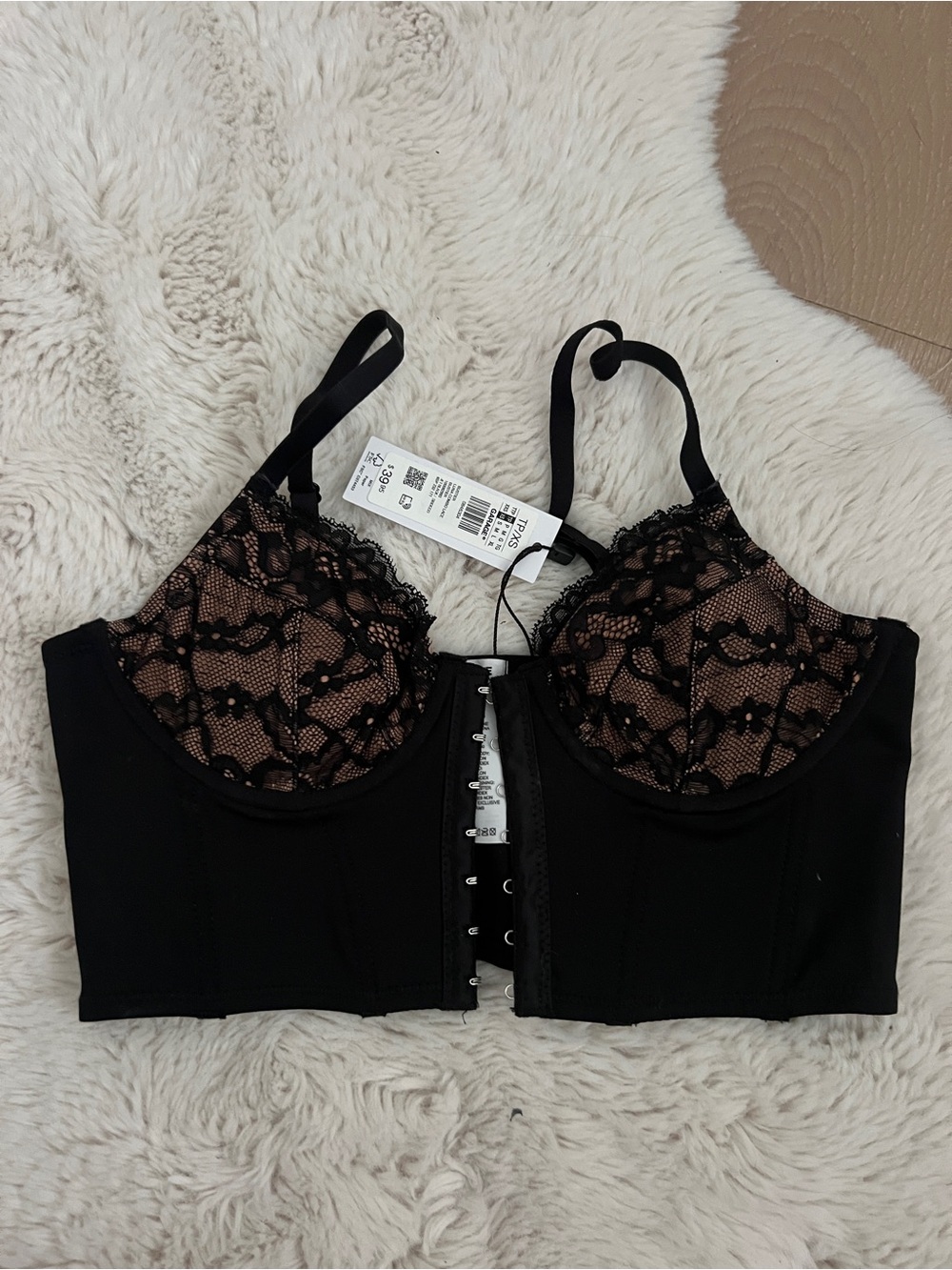 GARAGE Black Lace Longline Bra with Nude Underlay